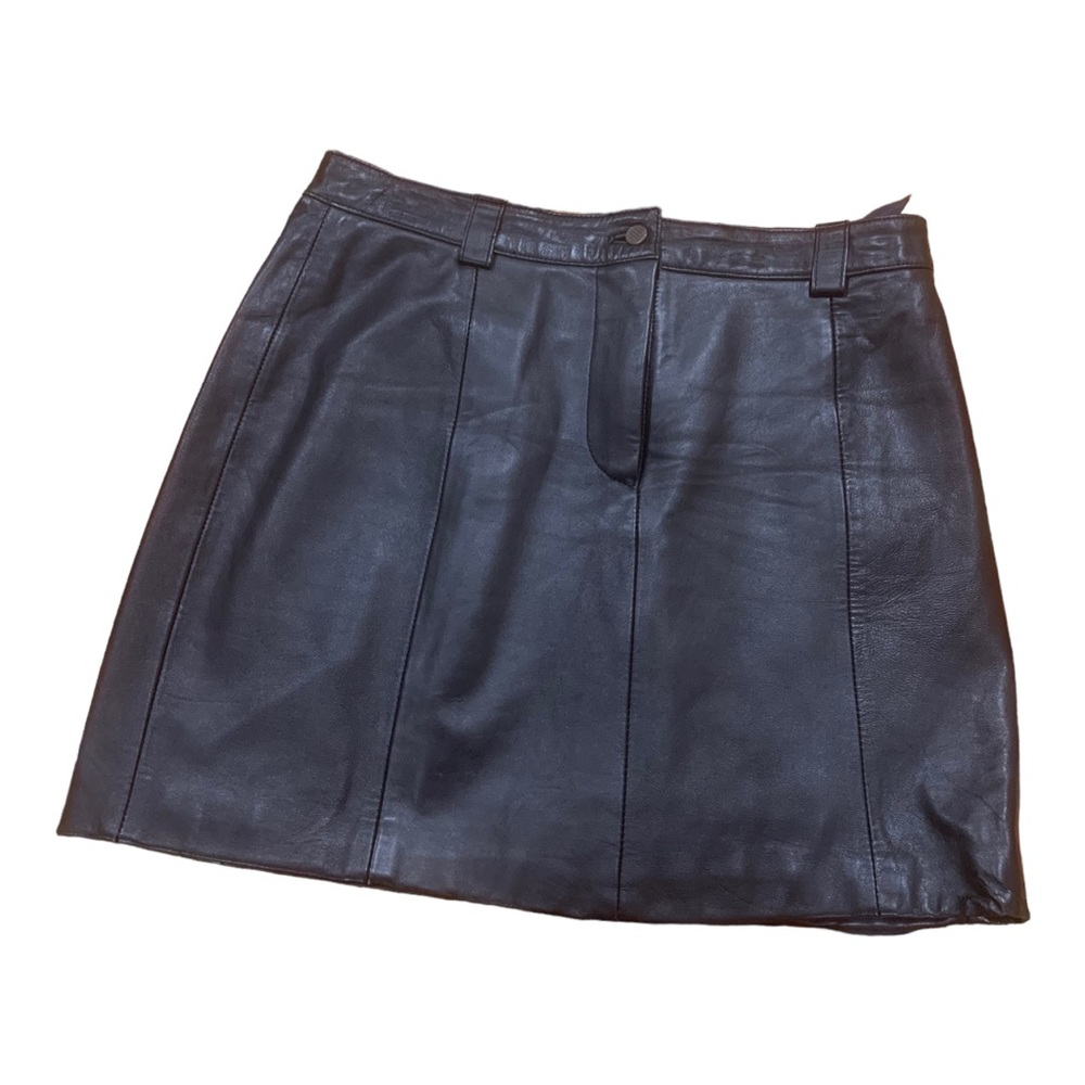 90s Leather Limited Black Paneled Mini Skirt, Size 10